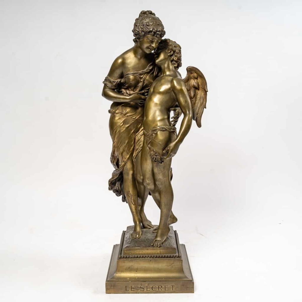 Bronze « Cupidon et une jeune femme », couleur médaille, XIXème siècle | Biron |||||||||||
