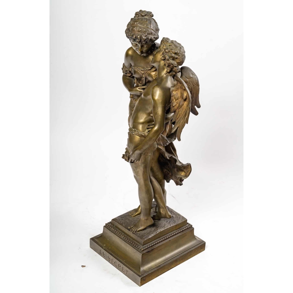 Bronze « Cupidon et une jeune femme », couleur médaille, XIXème siècle | Biron Bronze "Cupidon et une jeune femme", couleur médaille, XIXème siècle