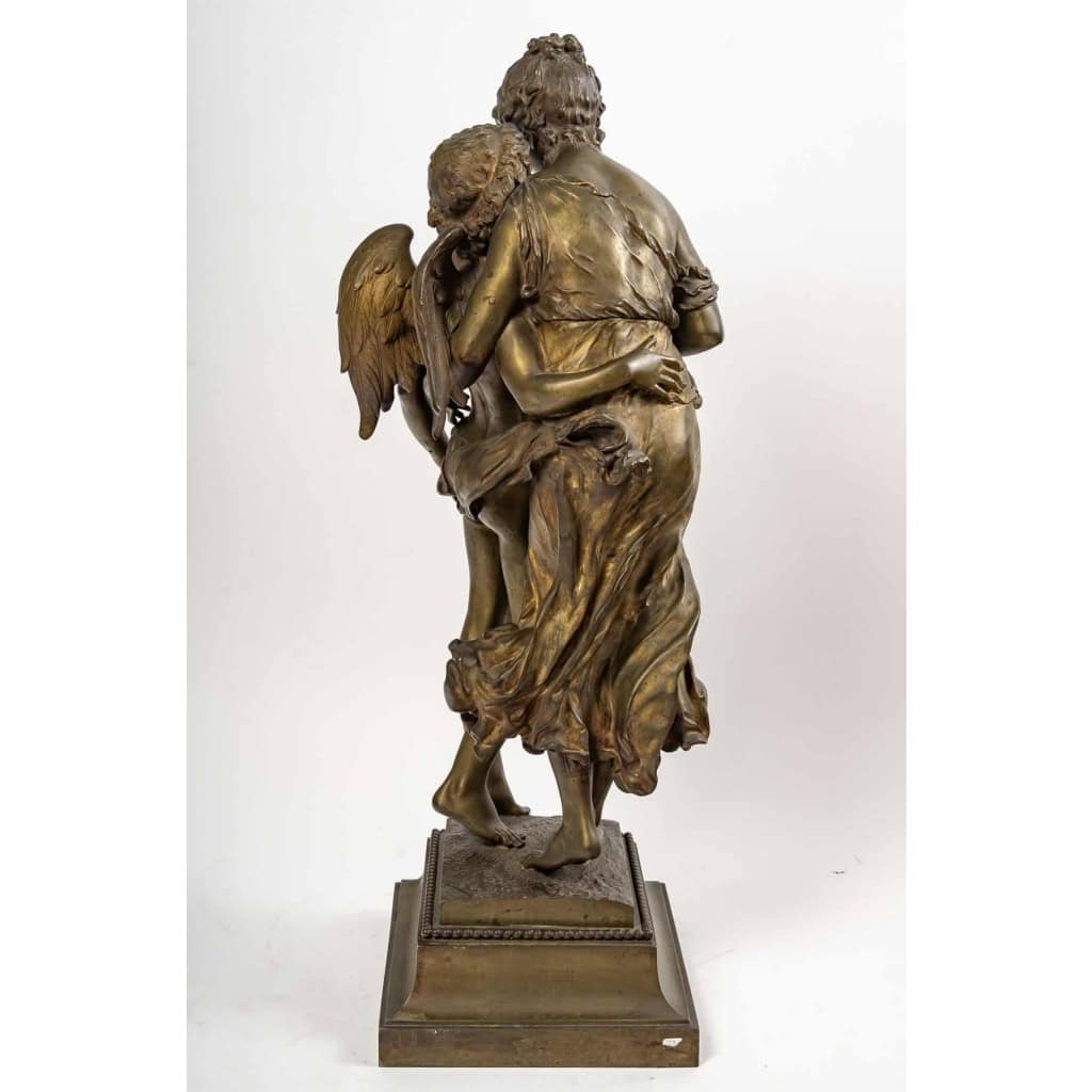 Bronze « Cupidon et une jeune femme », couleur médaille, XIXème siècle | Biron Bronze "Cupidon et une jeune femme", couleur médaille, XIXème siècle