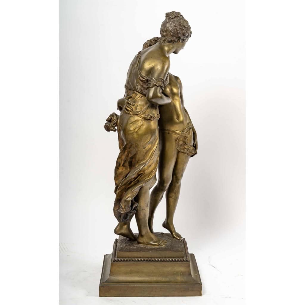 Bronze « Cupidon et une jeune femme », couleur médaille, XIXème siècle | Biron Bronze "Cupidon et une jeune femme", couleur médaille, XIXème siècle