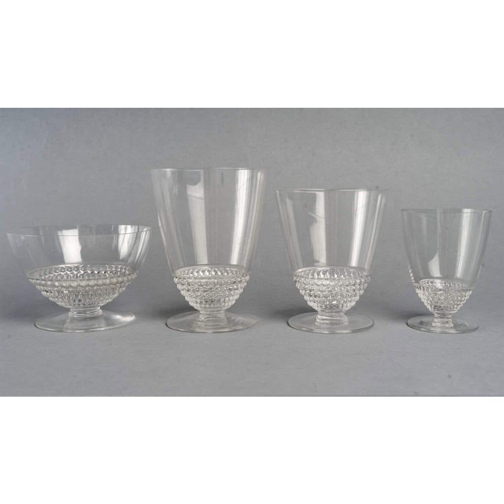 Service « Nippon » verre blanc de René LALIQUE – 50 Pièces | Biron Service "Nippon" verre blanc de René LALIQUE - 50 Pièces