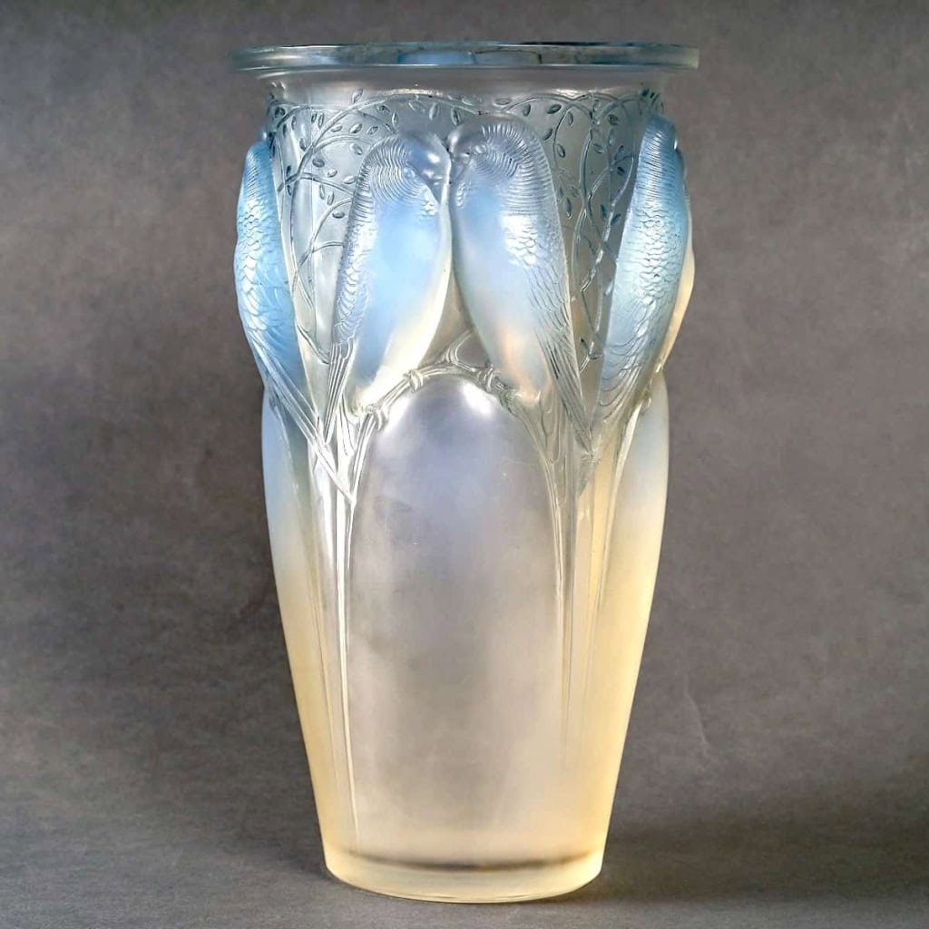 Vase « Ceylan » verre opalescent patiné bleu de René LALIQUE | Biron |||||||