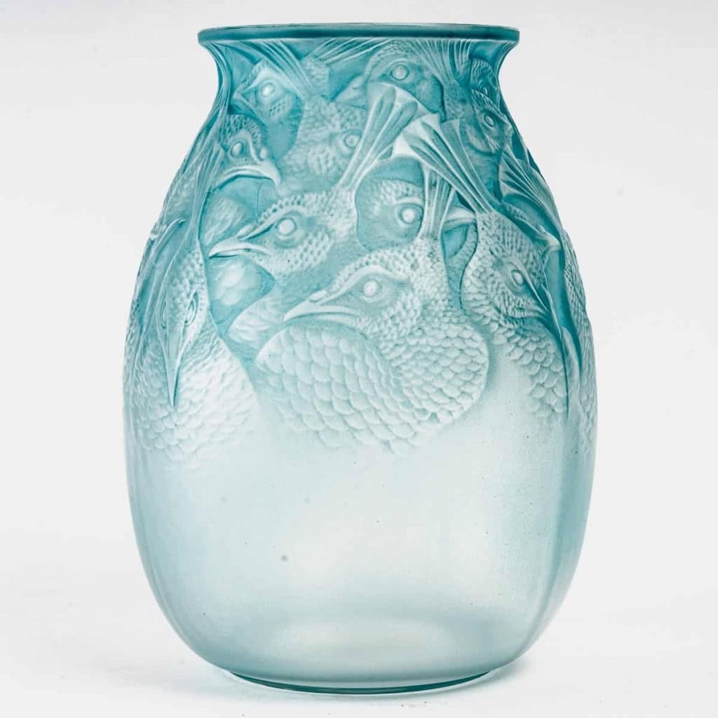 Vase « Borromée » verre blanc patiné turquoise de René LALIQUE | Biron |||||||