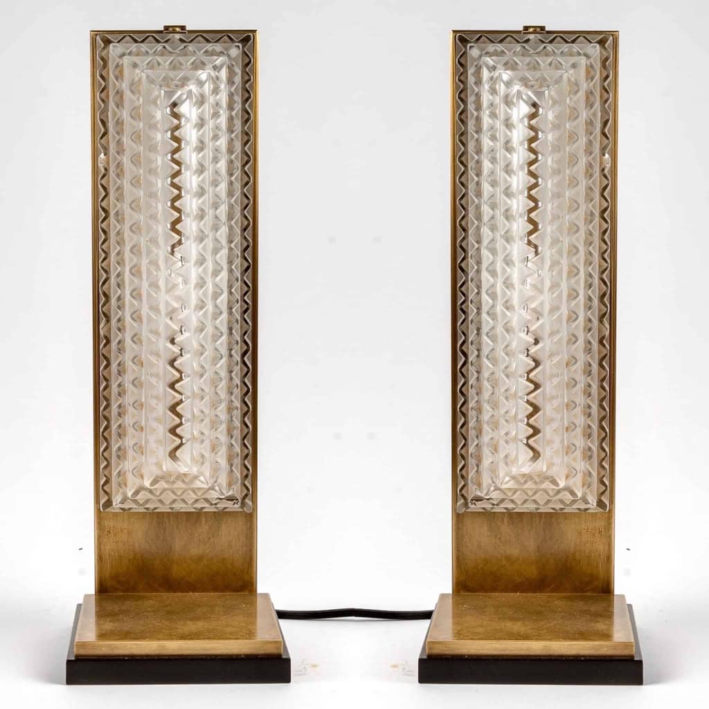 Paire de Lampes Art Déco « Normandie » verre blanc de René LALIQUE | Biron |||||||||||||