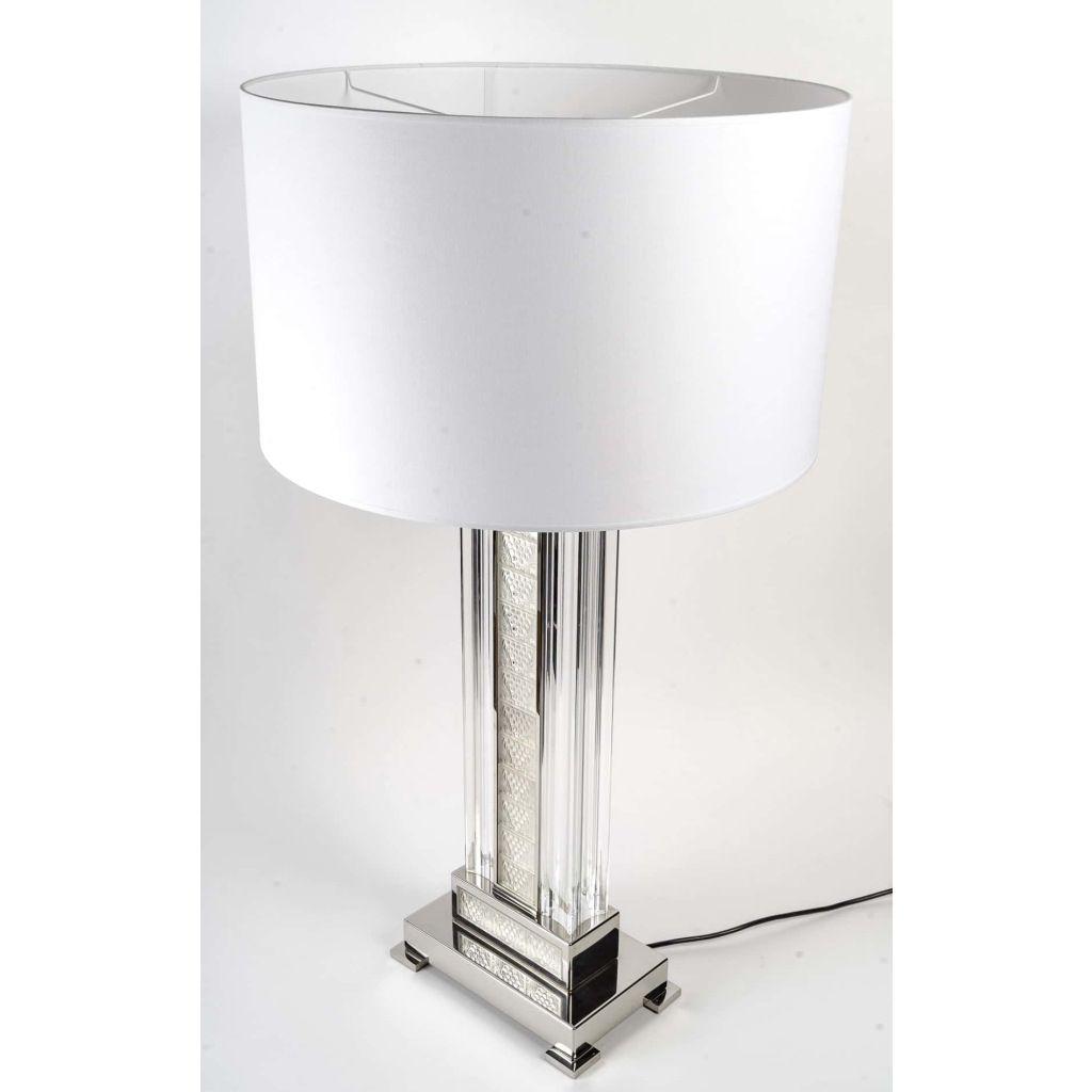 Paire de Lampes « Raisins » cristal blanc et acier nickelé de LALIQUE France | Biron Paire de Lampes "Raisins" cristal blanc et acier nickelé de LALIQUE France