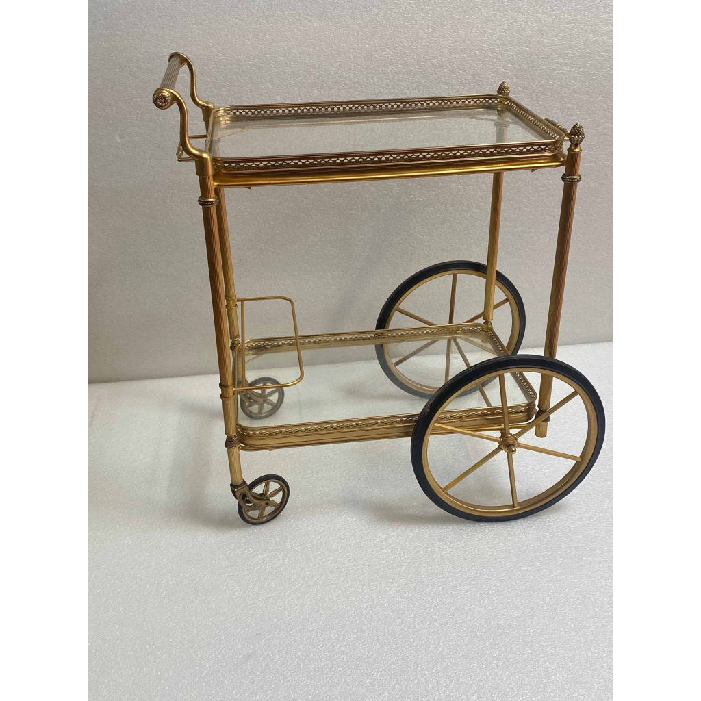 1950/70 Desserte Roulante Maison Jansen En Laiton Et Bronze Doré | Biron 1950/70 Desserte Roulante Maison Jansen En Laiton Et Bronze Doré