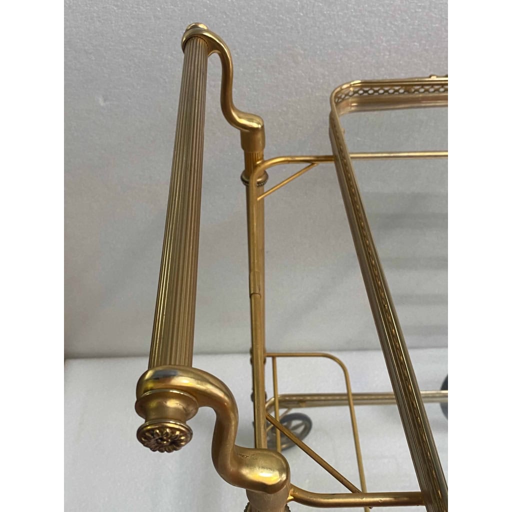 1950/70 Desserte Roulante Maison Jansen En Laiton Et Bronze Doré | Biron 1950/70 Desserte Roulante Maison Jansen En Laiton Et Bronze Doré