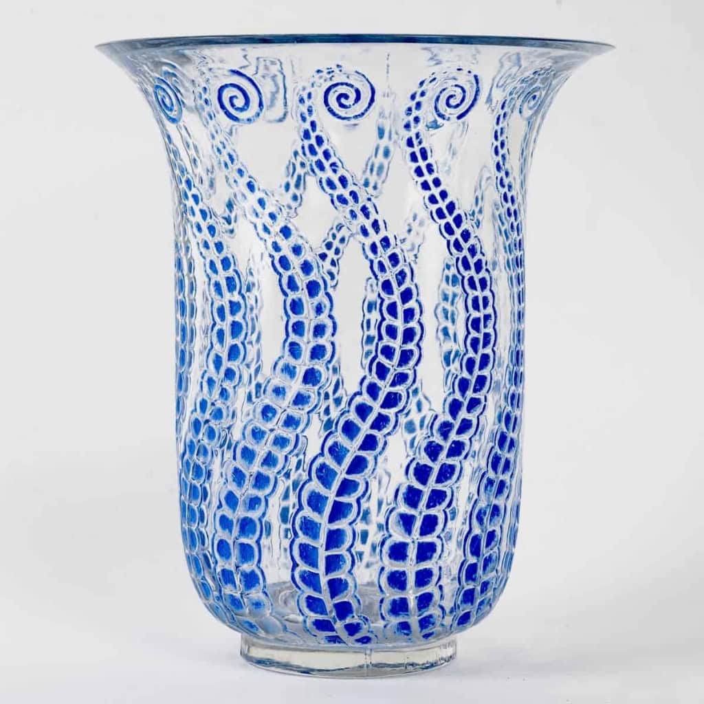 Vase « Méduse » verre blanc patiné bleu de René LALIQUE | Biron |||||||