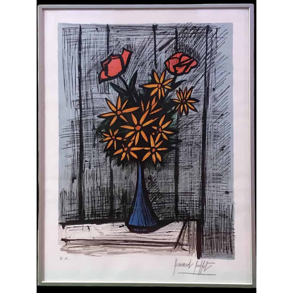 Buffet Bernard Nature Morte Aux Marguerites Et Roses Lithographie Couleurs Justifiée Certificat | Biron ||||||