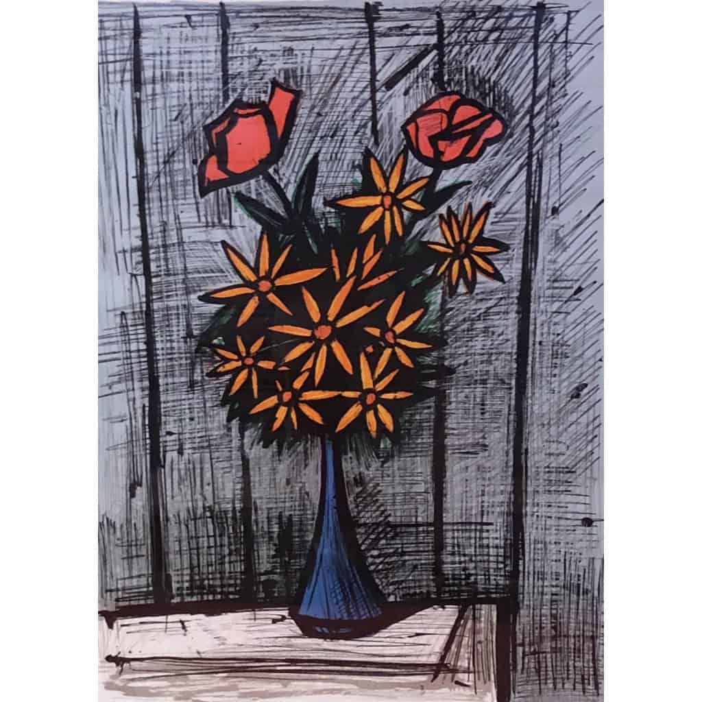 Buffet Bernard Nature Morte Aux Marguerites Et Roses Lithographie Couleurs Justifiée Certificat | Biron Buffet Bernard Nature Morte Aux Marguerites Et Roses Lithographie Couleurs Justifiée Certificat