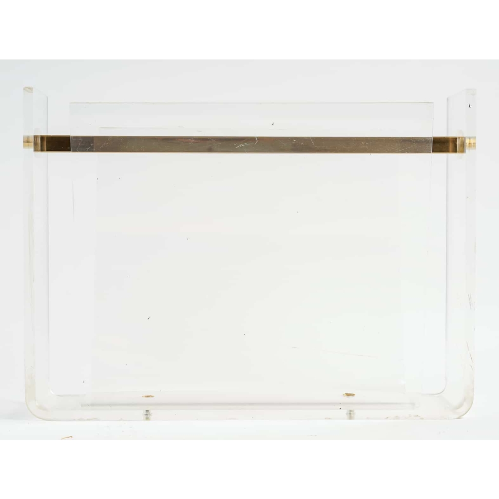 Porte journaux en plexiglass et laiton doré, années 1960-1970