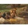 Huile sur bois représentant les lavandières, signé et daté L. SAURFELT, 1879 | Biron Huile sur bois représentant les lavandières, signé et daté L. SAURFELT, 1879
