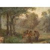 Huile sur bois représentant les lavandières, signé et daté L. SAURFELT, 1879 | Biron Huile sur bois représentant les lavandières, signé et daté L. SAURFELT, 1879