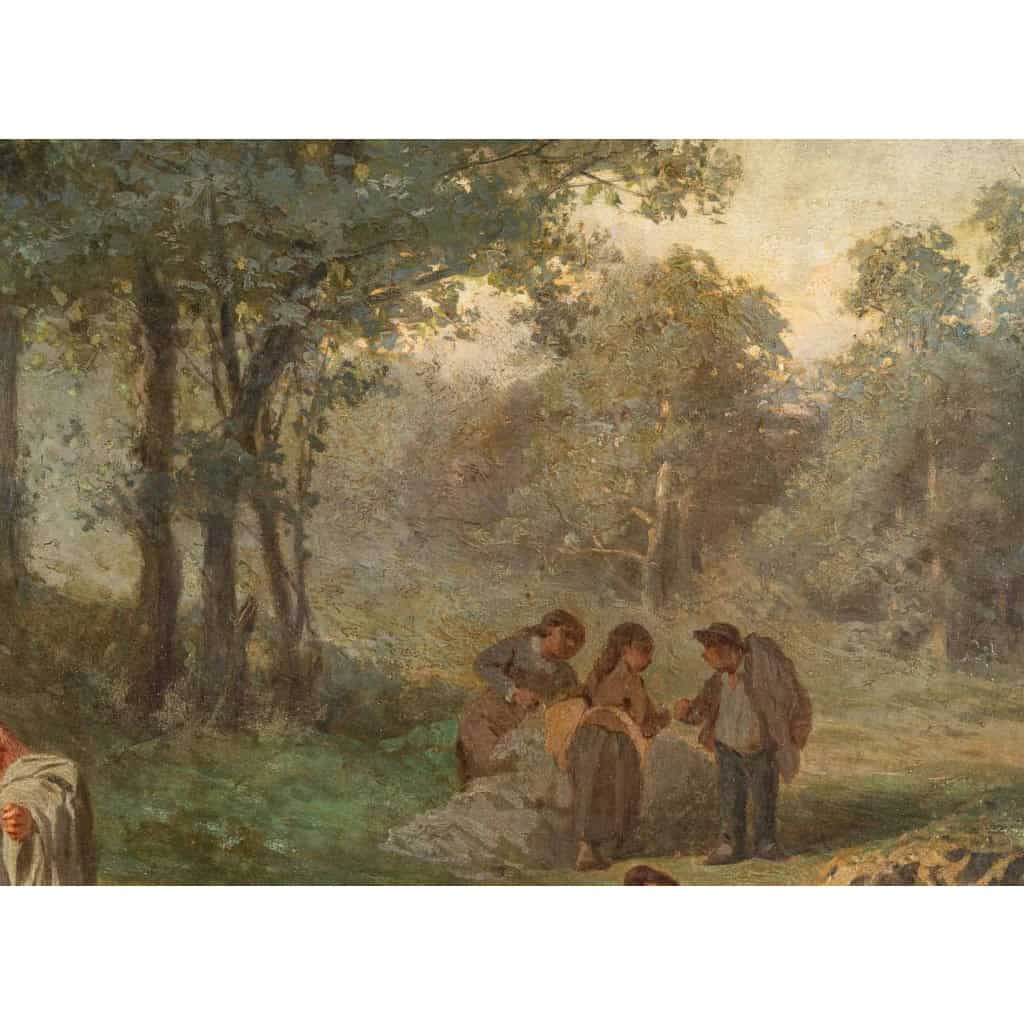Huile sur bois représentant les lavandières, signé et daté L. SAURFELT, 1879 | Biron Huile sur bois représentant les lavandières, signé et daté L. SAURFELT, 1879