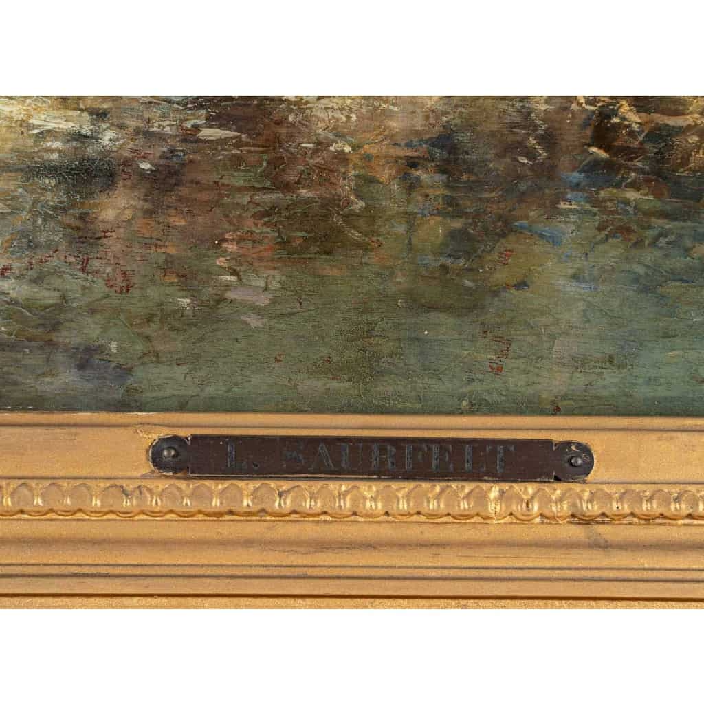 Huile sur bois représentant les lavandières, signé et daté L. SAURFELT, 1879 | Biron Huile sur bois représentant les lavandières, signé et daté L. SAURFELT, 1879