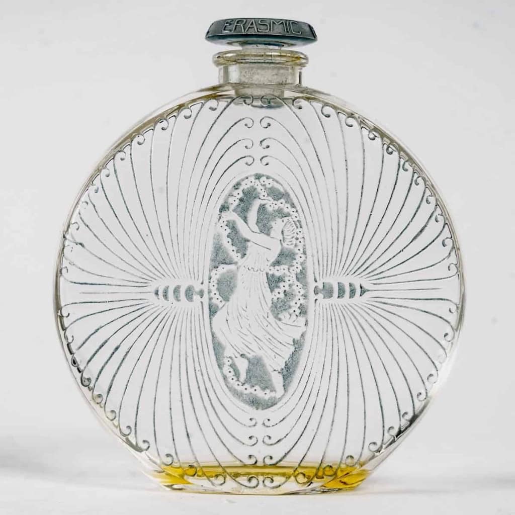 Flacon « De Lui » verre blanc patiné bleu de René LALIQUE pour Erasmic | Biron |||||