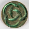 Broche « Lézards » verre blanc patiné sépia sur clinquant vert de René LALIQUE | Biron ||||
