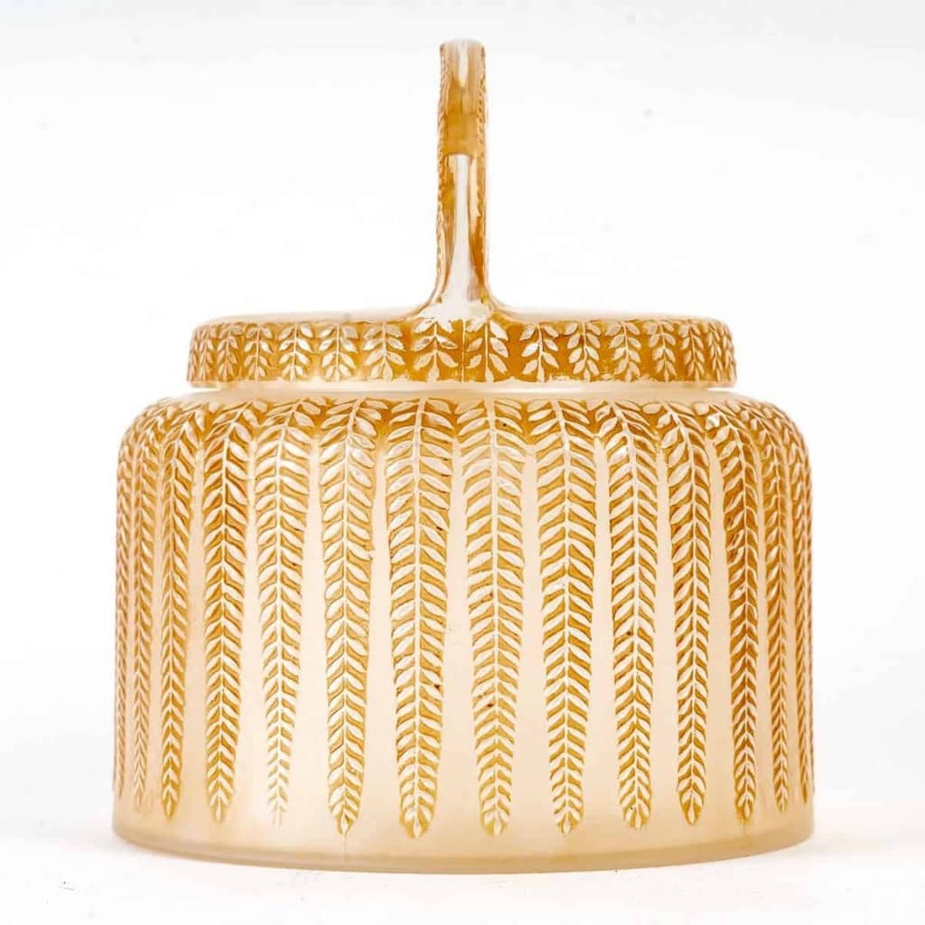 Boîte « Bombay » verre blanc patiné sépia de René LALIQUE | Biron Boîte "Bombay" verre blanc patiné sépia de René LALIQUE