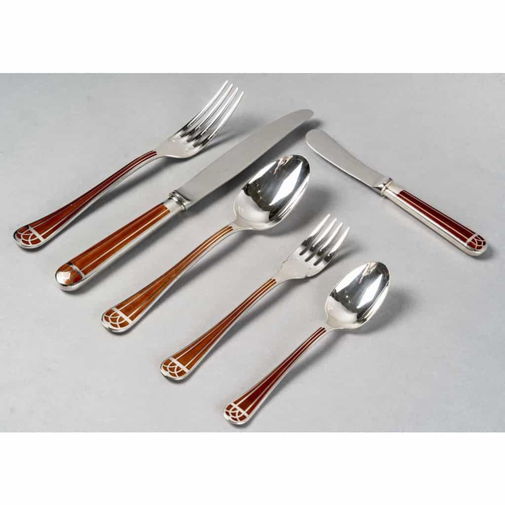 Ménagère « Talisman » métal argenté et laque de Chine sienne de CHRISTOFLE – 31 Pièces | Biron |||||||
