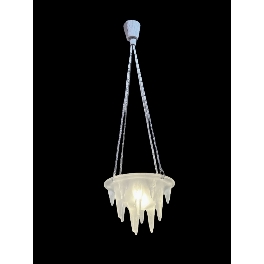 Suspension Plafonnier « Stalactites » verre blanc de René LALIQUE | Biron Suspension Plafonnier "Stalactites" verre blanc de René LALIQUE