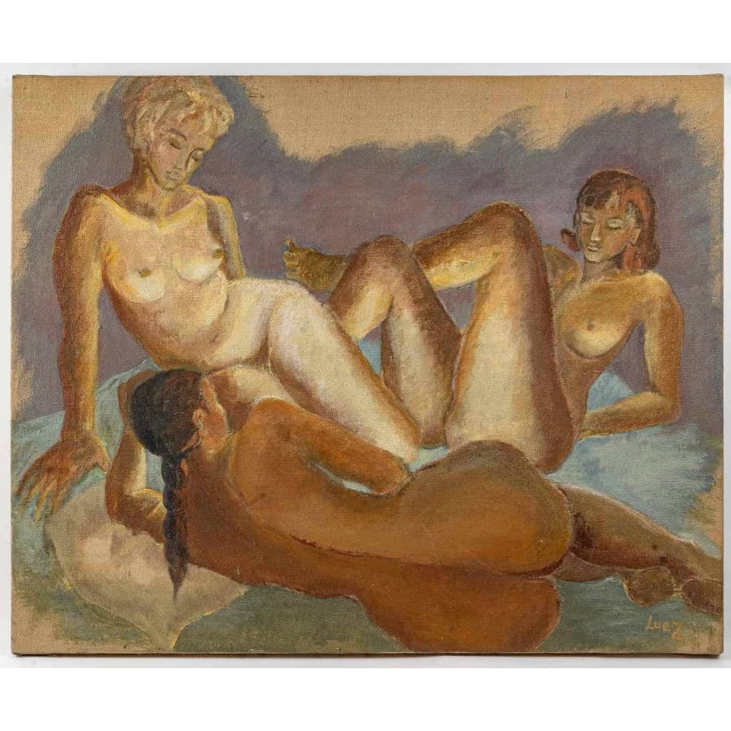 Huile sur toile de Luez, représentant 3 femmes nues | Biron |||||||