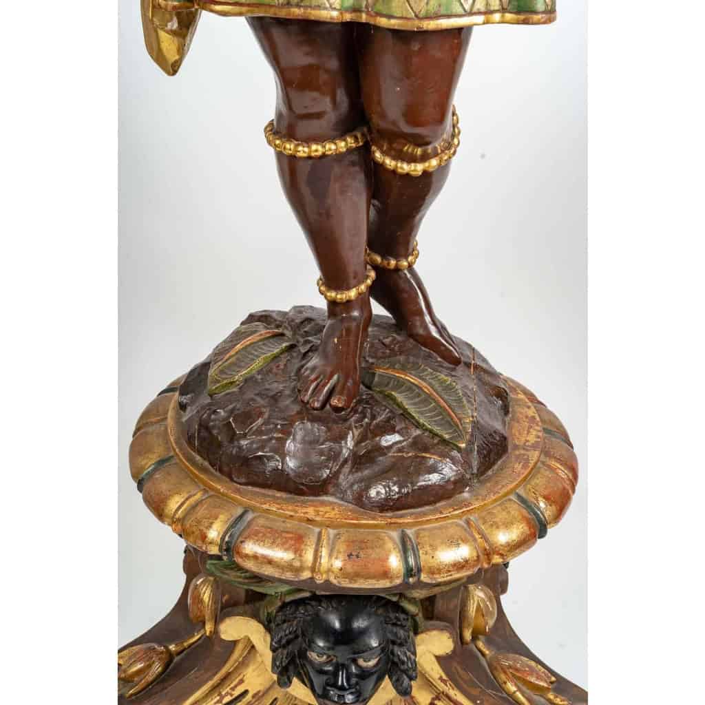 Paire de porte jardinières, Indiens d’Amérique, XIXème siècle, Bois sculpté et peint | Biron Paire de porte jardinières, Indiens d'Amérique, XIXème siècle, Bois sculpté et peint