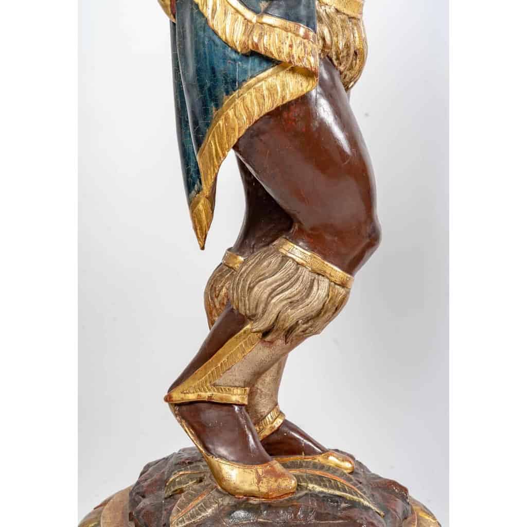 Paire de porte jardinières, Indiens d’Amérique, XIXème siècle, Bois sculpté et peint | Biron Paire de porte jardinières, Indiens d'Amérique, XIXème siècle, Bois sculpté et peint