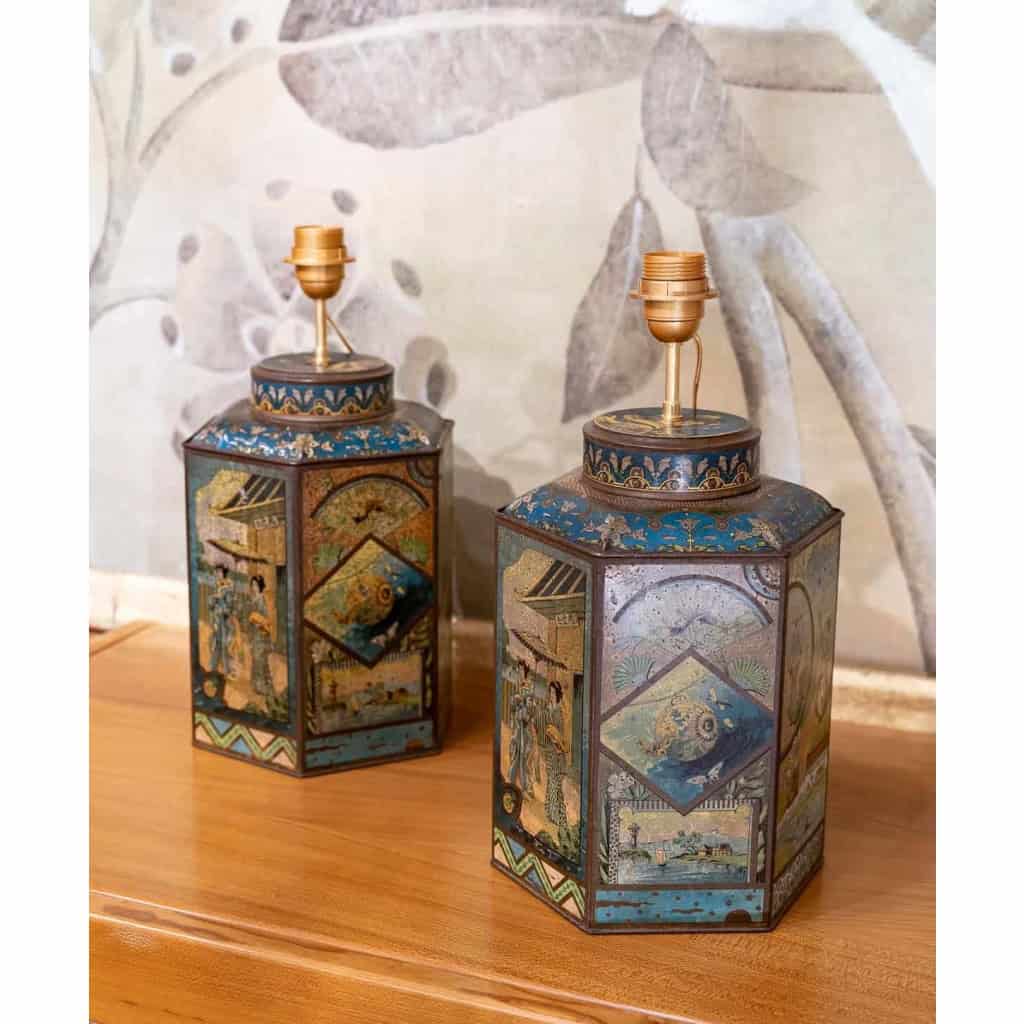 Paire de boîtes à thé montées en lampe, circa 1880 | Biron Paire de boîtes à thé montées en lampe, circa 1880