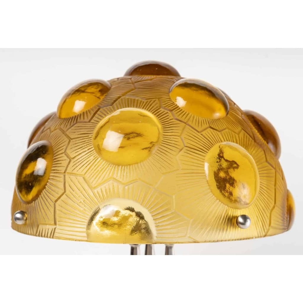 Lampe « Soleil » verre jaune – pied bronze nickelé de René LALIQUE | Biron Lampe "Soleil" verre jaune - pied bronze nickelé de René LALIQUE