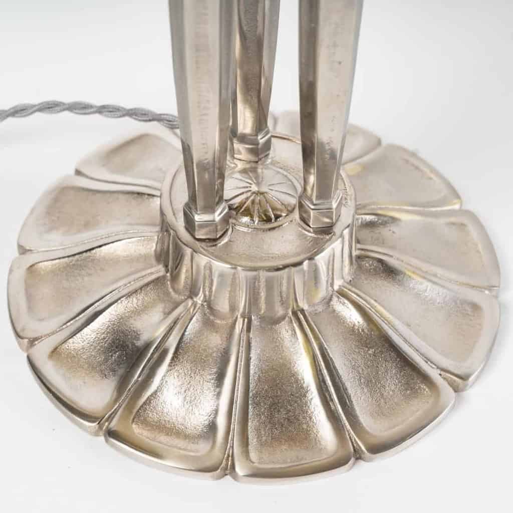 Lampe « Soleil » verre jaune – pied bronze nickelé de René LALIQUE | Biron Lampe "Soleil" verre jaune - pied bronze nickelé de René LALIQUE