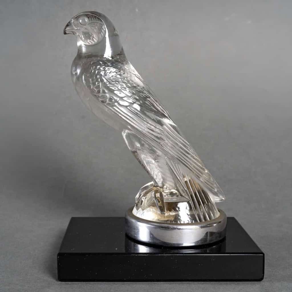 Mascotte Automobile Serre-Livres « Faucon » verre blanc de René LALIQUE | Biron ||||||||||