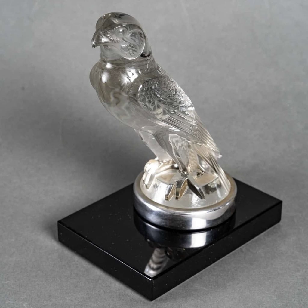 Mascotte Automobile Serre-Livres « Faucon » verre blanc de René LALIQUE | Biron Mascotte Automobile Serre-Livres "Faucon" verre blanc de René LALIQUE