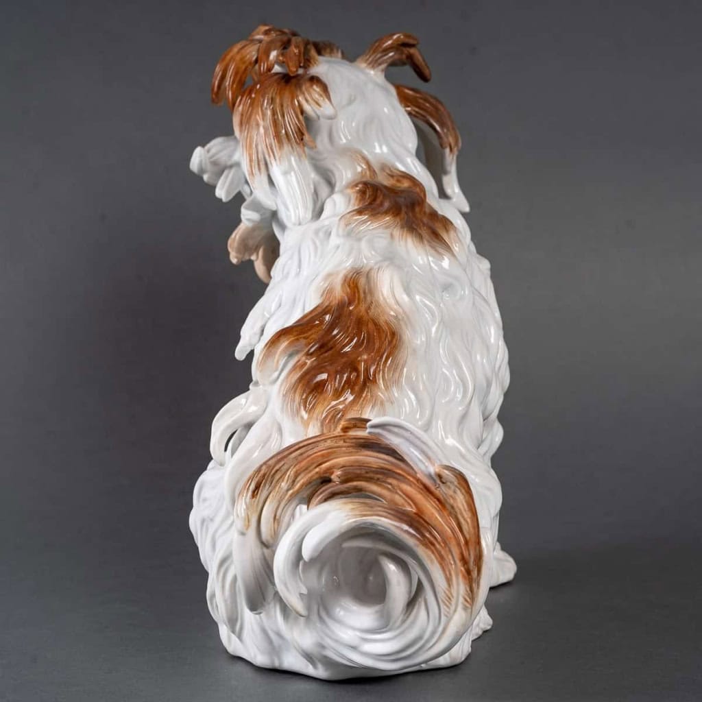 Bologneser Hund ou Chien de Bologne en porcelaine de saxe, manufacture de Meissen, XIXe siècle. | Biron Bologneser Hund ou Chien de Bologne en porcelaine de saxe, manufacture de Meissen, XIXe siècle.