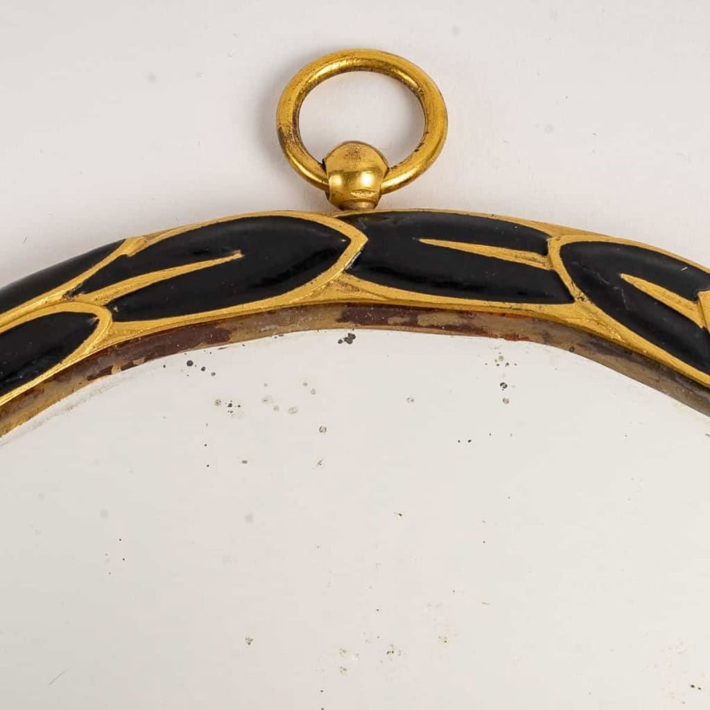 Miroir « Fleurs » bronze doré et émail noir de SÜE et MARE | Biron Miroir "Fleurs" bronze doré et émail noir de SÜE et MARE