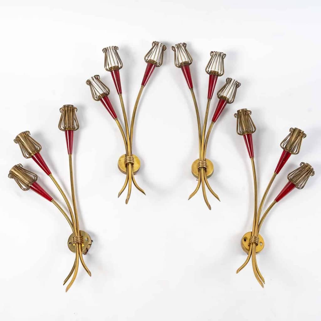 2 Paires d’appliques, série muguet, années 1950, édition Lunel | Biron |||||||||||