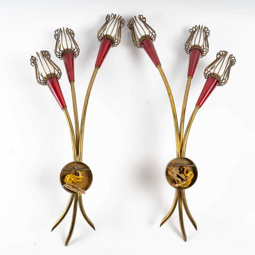 2 Paires d’appliques, série muguet, années 1950, édition Lunel | Biron 2 Paires d’appliques, série muguet, années 1950, édition Lunel
