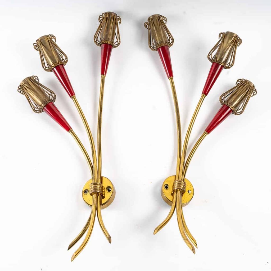 2 Paires d’appliques, série muguet, années 1950, édition Lunel | Biron 2 Paires d’appliques, série muguet, années 1950, édition Lunel