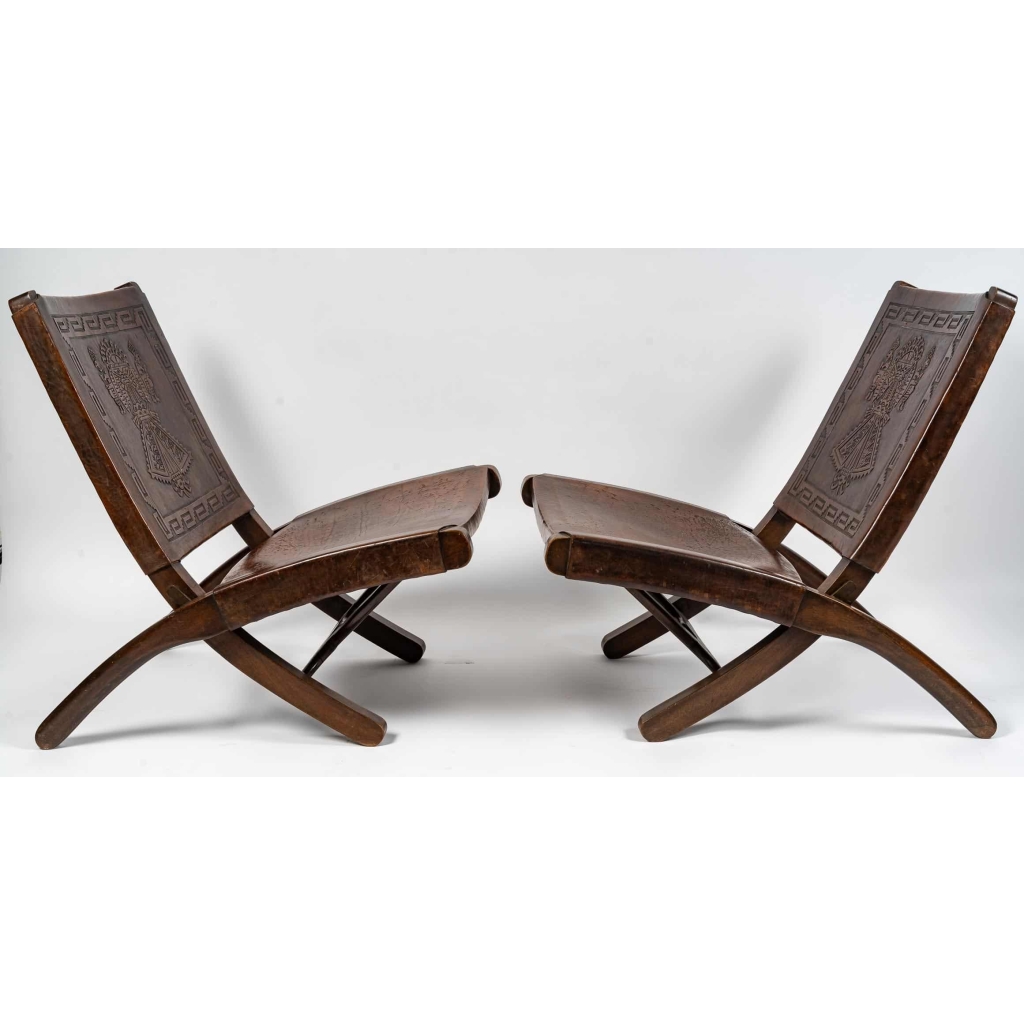 Paire de chaises en acajou et cuir, 1960 | Biron Paire de chaises en acajou et cuir, 1960