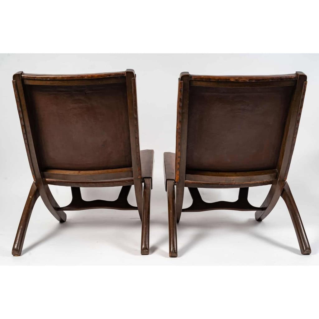 Paire de chaises en acajou et cuir, 1960 | Biron Paire de chaises en acajou et cuir, 1960