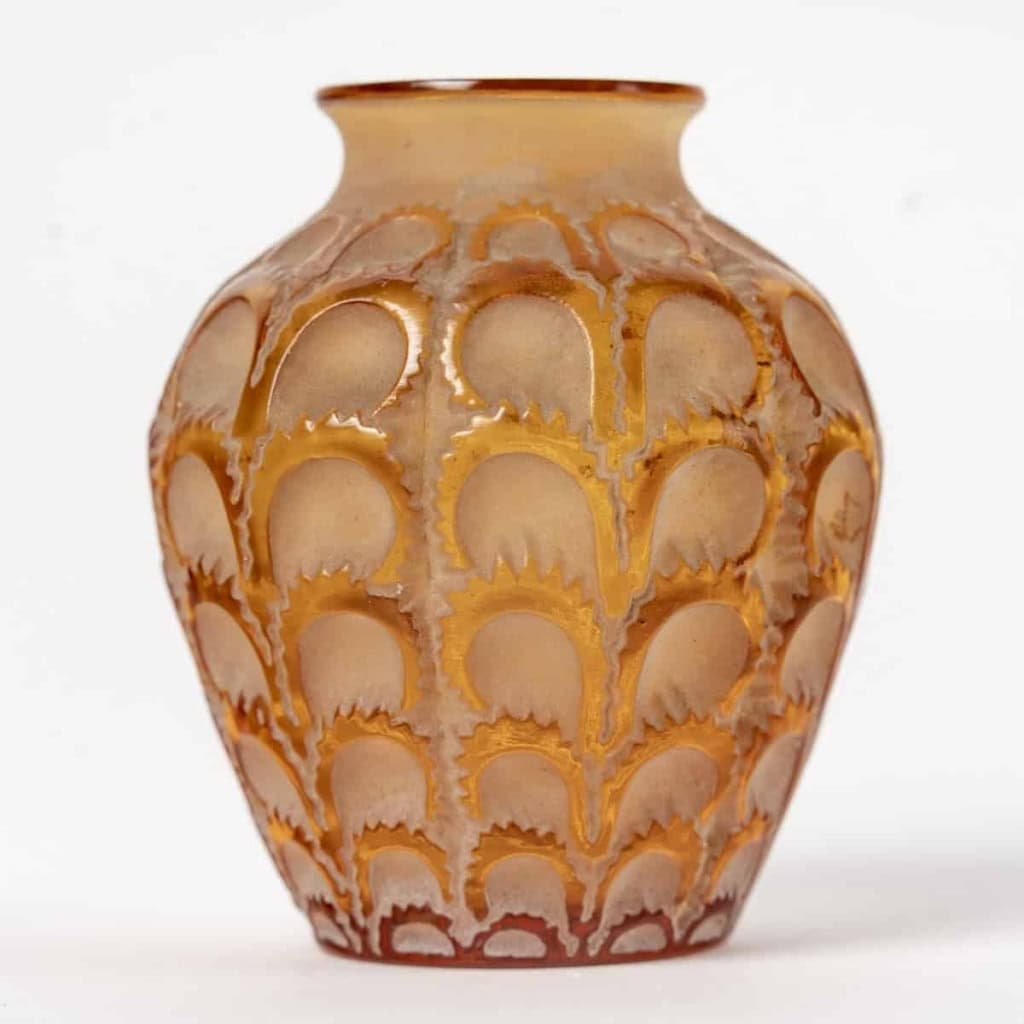 Vase « Laiterons » verre jaune ambré patiné beige de René LALIQUE | Biron ||||||
