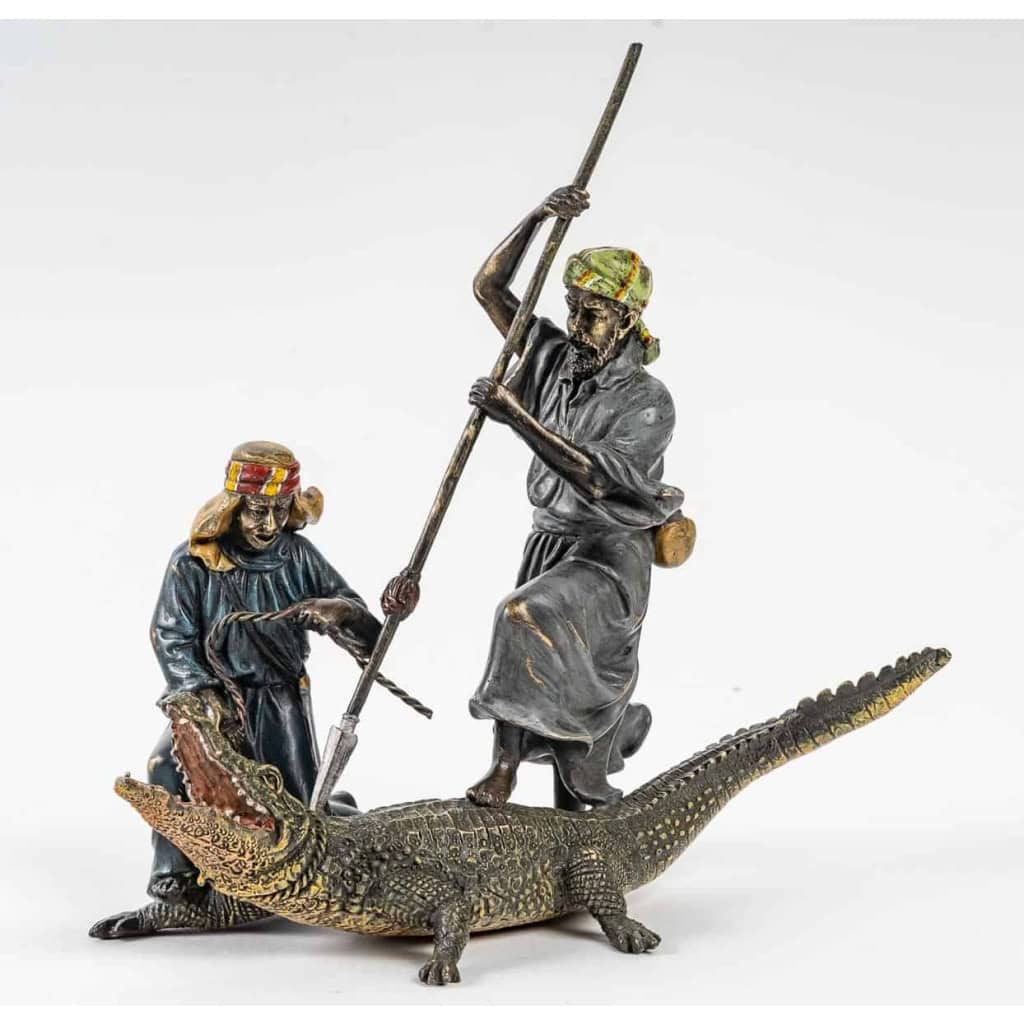 Sculpture Bronze de Vienne, Les chasseurs et le crocodile | Biron |||||||||