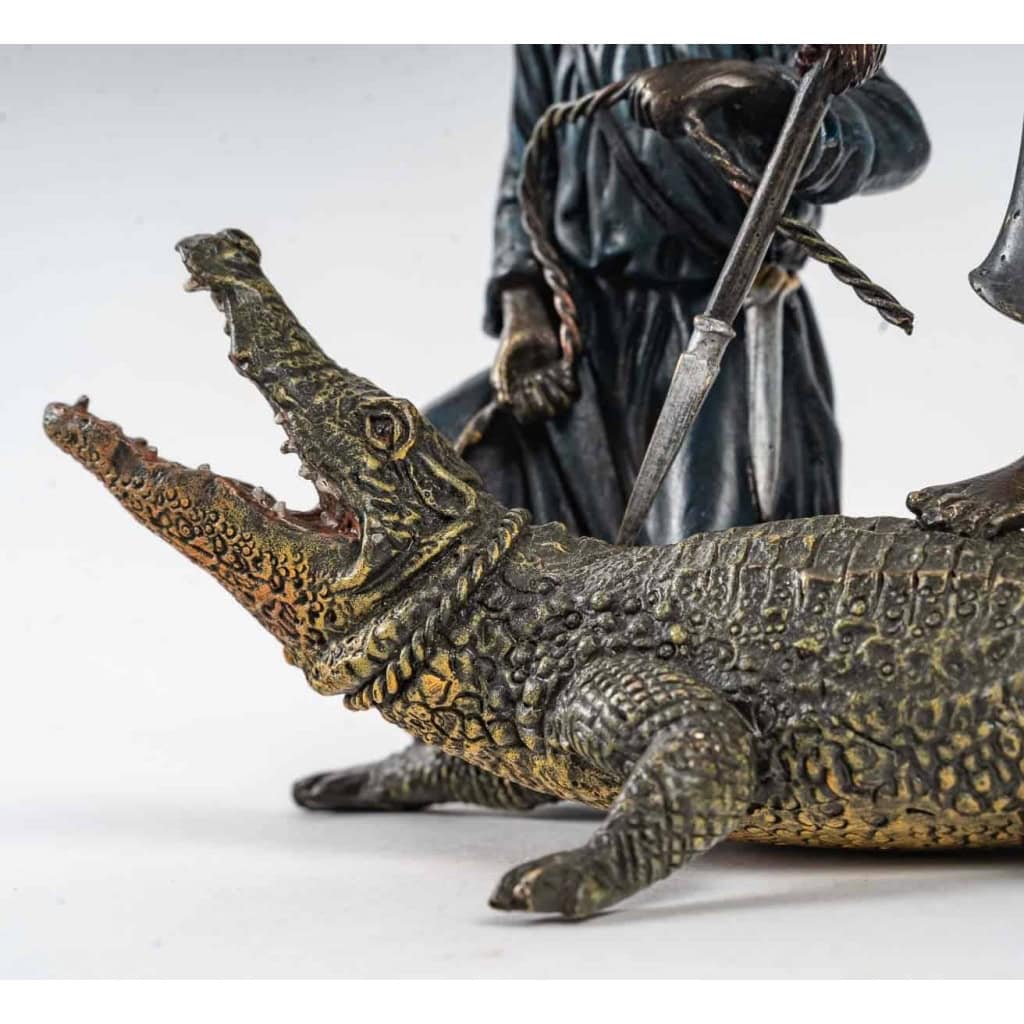 Sculpture Bronze de Vienne, Les chasseurs et le crocodile | Biron Sculpture Bronze de Vienne, Les chasseurs et le crocodile