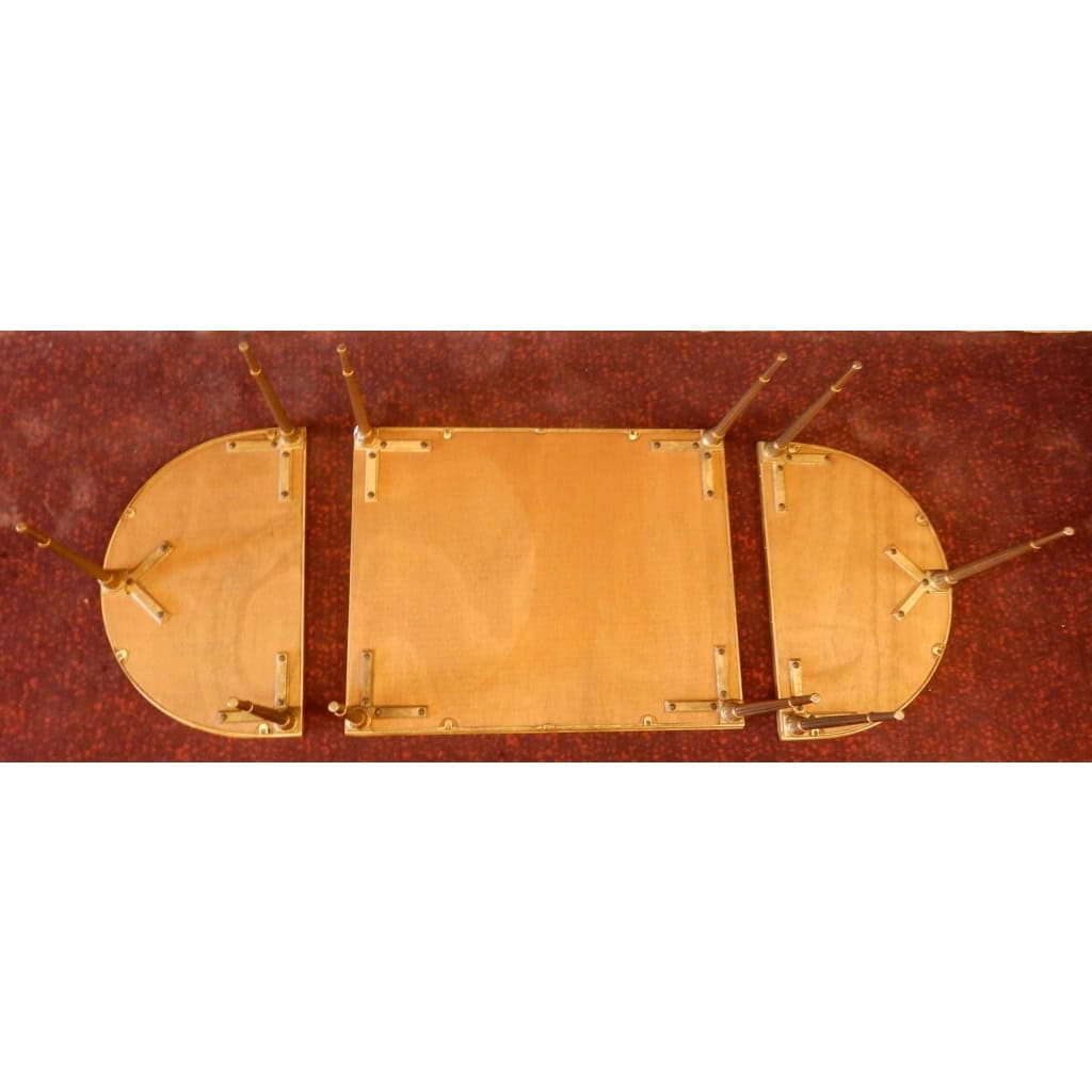 1970′ Table Tripartite Maison Charles, Jansen Ou Baguès Décor Palmier en Bronze Doré avec Plateaux Miroirs Vieillis 13