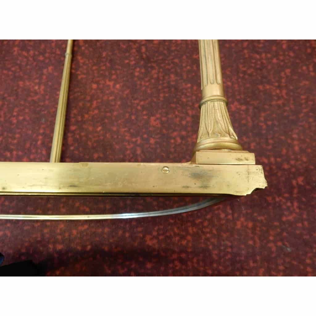 1970′ Table Tripartite Maison Charles, Jansen Ou Baguès Décor Palmier en Bronze Doré avec Plateaux Miroirs Vieillis 14