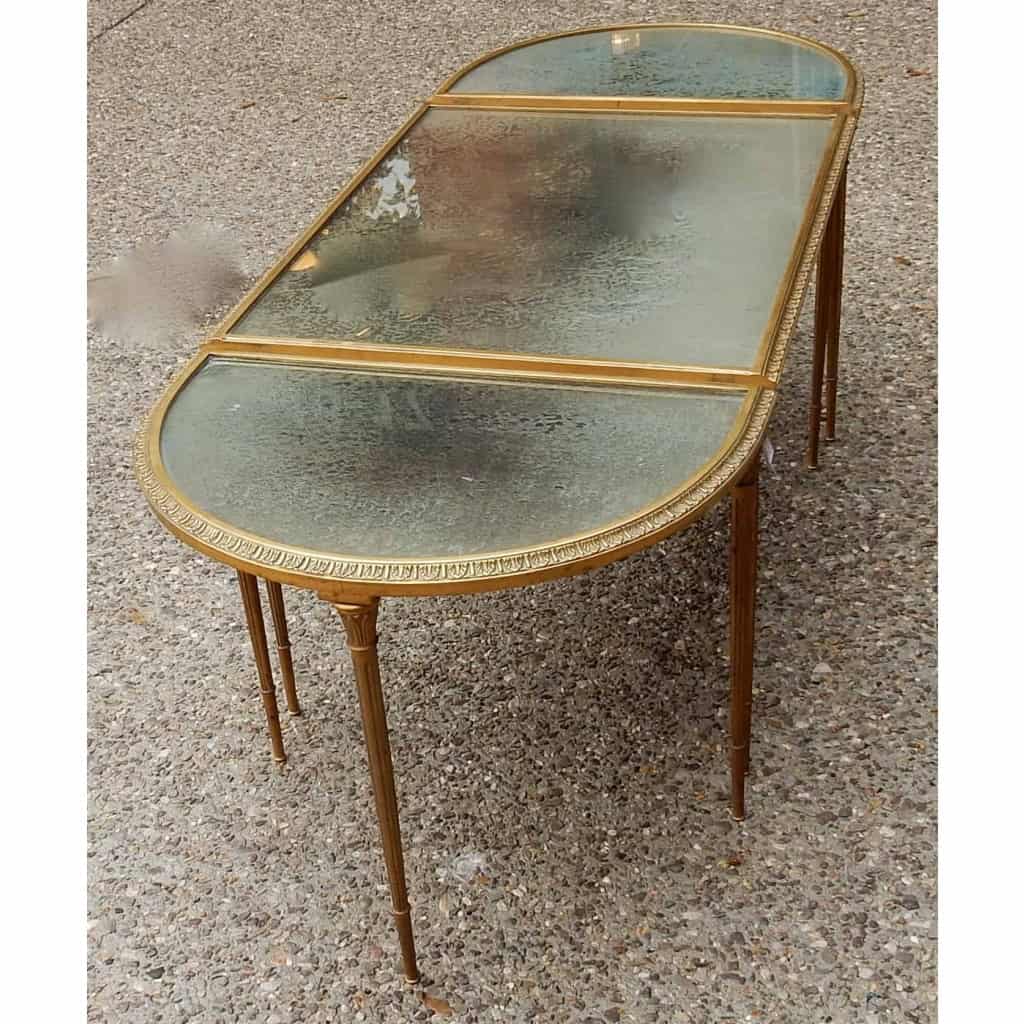 1970′ Table Tripartite Maison Charles, Jansen Ou Baguès Décor Palmier en Bronze Doré avec Plateaux Miroirs Vieillis 5
