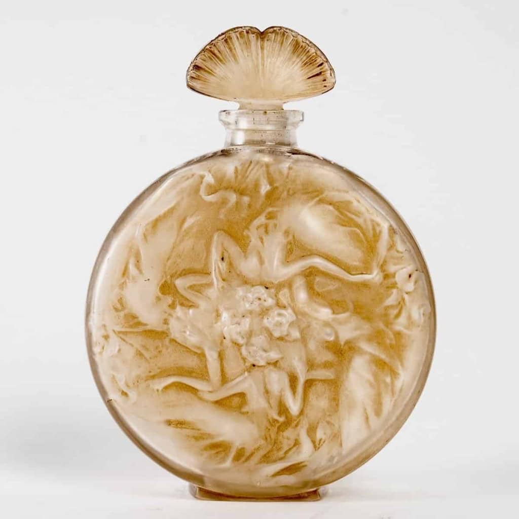 Flacon « Rosace Figurines » verre blanc patiné sépia de René LALIQUE | Biron |||||||