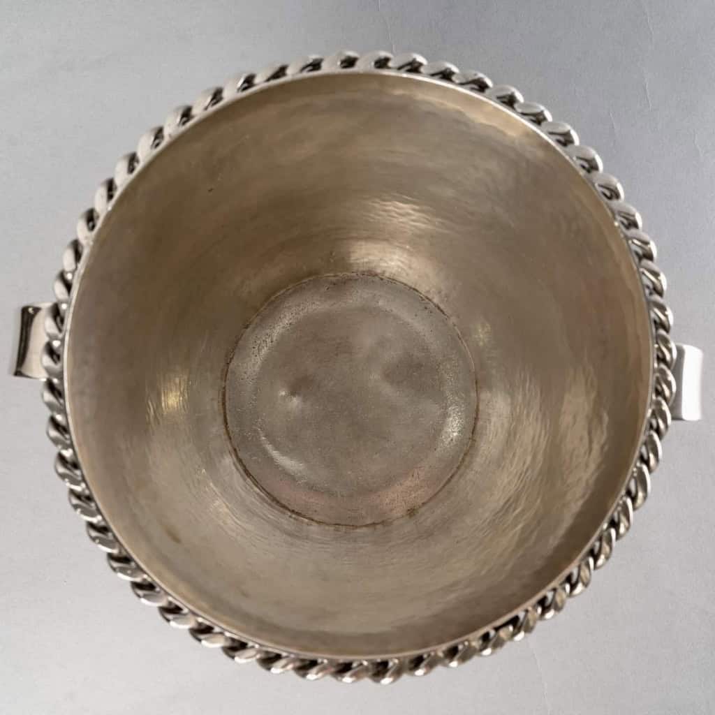 Seau à Champagne « Art Déco » métal argenté de Jean DESPRES | Biron Seau à Champagne "Art Déco" métal argenté de Jean DESPRES