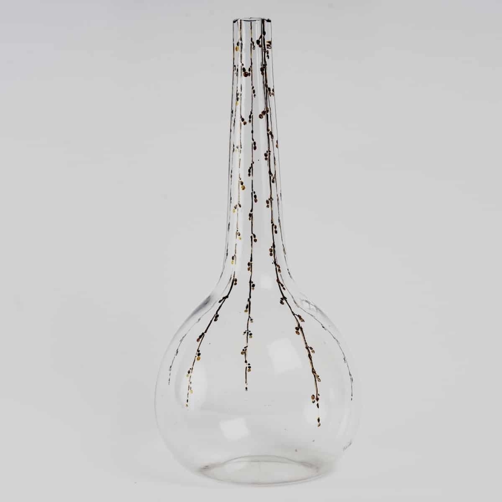 Carafe « Delvaux » verre blanc émaillé noir et doré | Biron ||||||