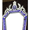 1950’/70 Miroir Venise Octogonal à Fronton avec Cadre en Verre Bleu Ornées de Fleurs | Biron 1950’/70 Miroir Venise Octogonal à Fronton avec Cadre en Verre Bleu Ornées de Fleurs