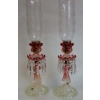 1950/70 Paire de Bougeoirs En Cristal Opalescent Et Rouge Photophores Baccarat Signés